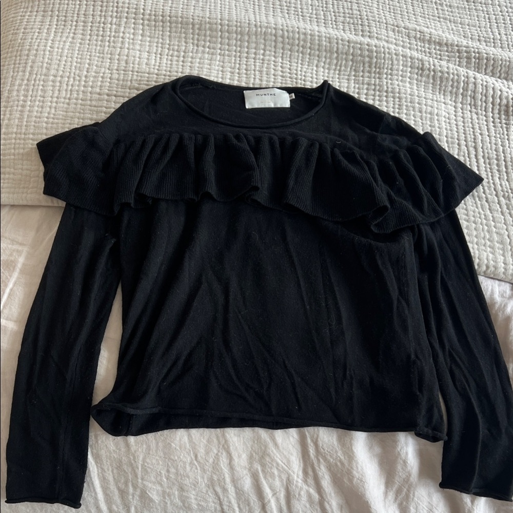 Black Ruffled Long Sleeve Top